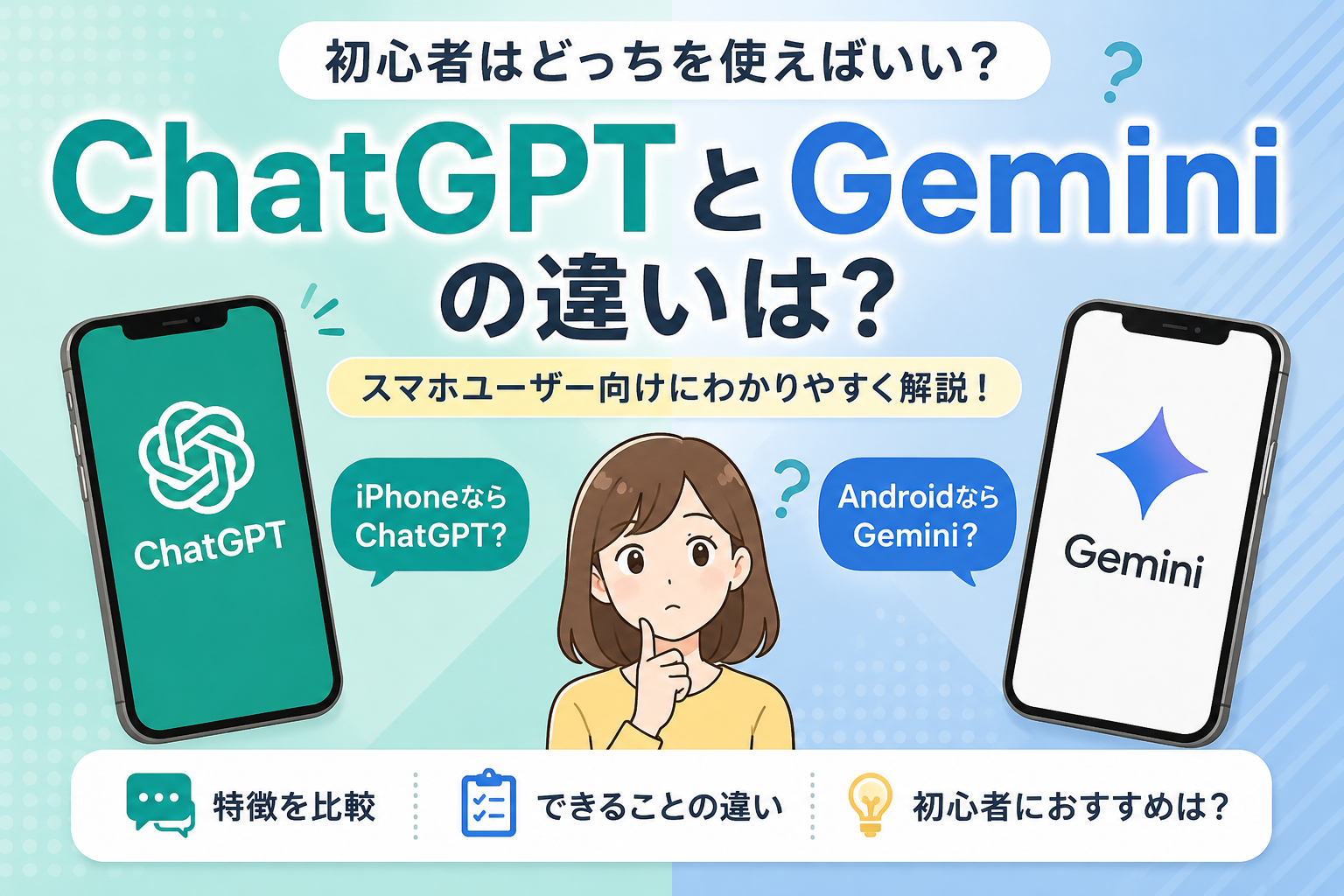 ChatGPTとGeminiの違いは?初心者はどっちを使えばいい?スマホユーザー向けに解説